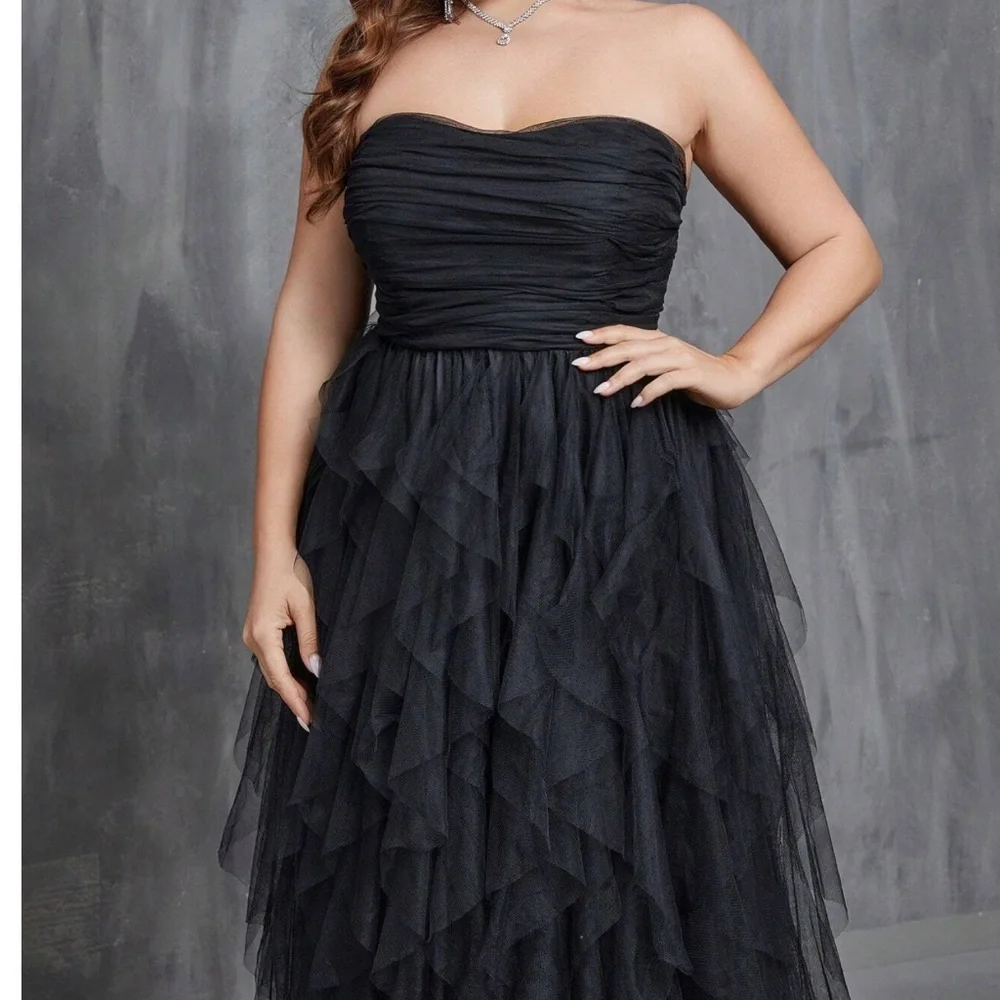 Plus Black Mesh Layered Party Wedding Formal Maxi Dress - Picture 3 of 6